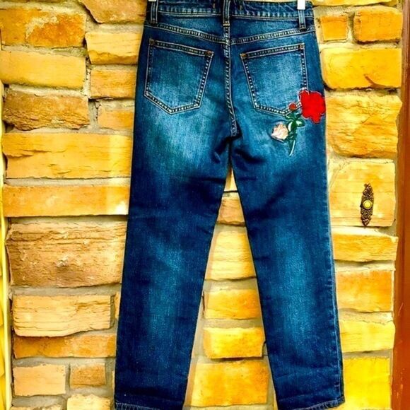 FREE PEOPLE EMBROIDERED ANKLE SKINNY JEANS XS (or Jr’s) NWT - Picture 8 of 16